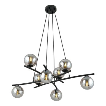 Lustr na lanku ESSA 8xE14/10W/230V černá/kouřová