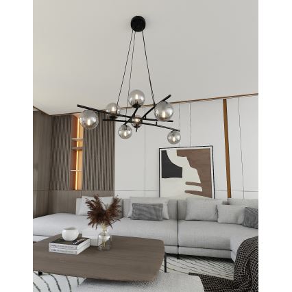 Lustr na lanku ESSA 8xE14/10W/230V černá/kouřová