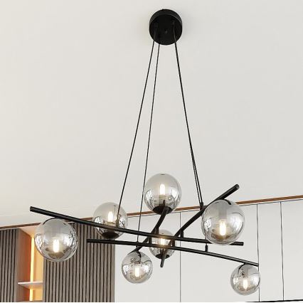 Lustr na lanku ESSA 8xE14/10W/230V černá/kouřová