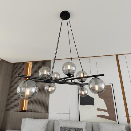 Lustr na lanku ESSA 8xE14/10W/230V černá/kouřová