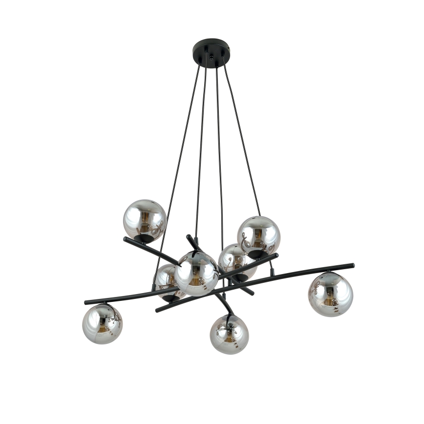 Lustr na lanku ESSA 8xE14/10W/230V černá/kouřová