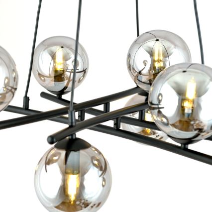 Lustr na lanku ESSA 8xE14/10W/230V černá/kouřová