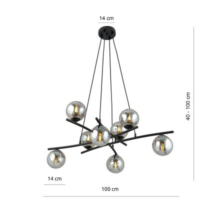 Lustr na lanku ESSA 8xE14/10W/230V černá/kouřová