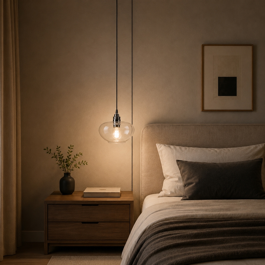 Lustr na lanku FLO 1xE27/15W/230V lesklý chrom/čirá