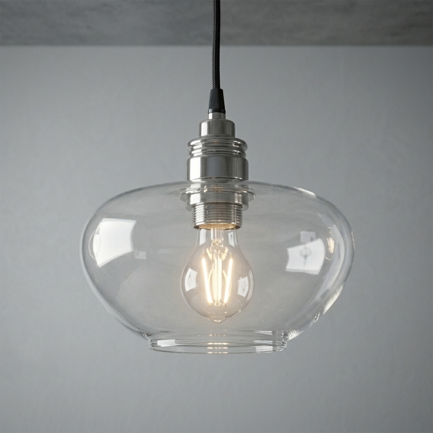 Lustr na lanku FLO 1xE27/15W/230V lesklý chrom/čirá