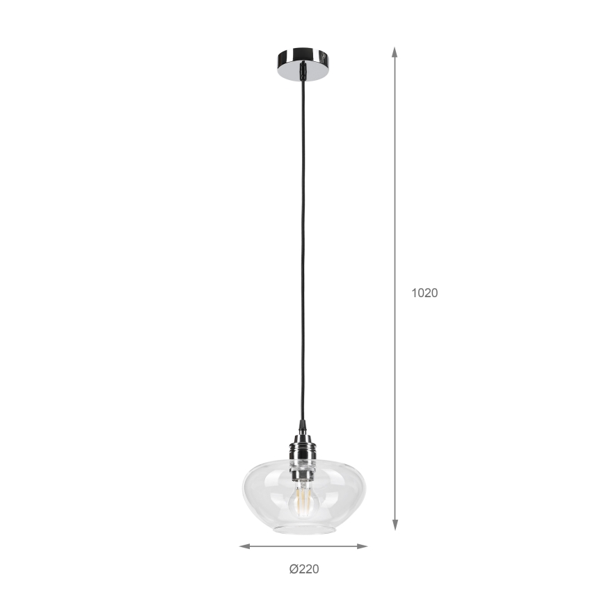Lustr na lanku FLO 1xE27/15W/230V lesklý chrom/čirá