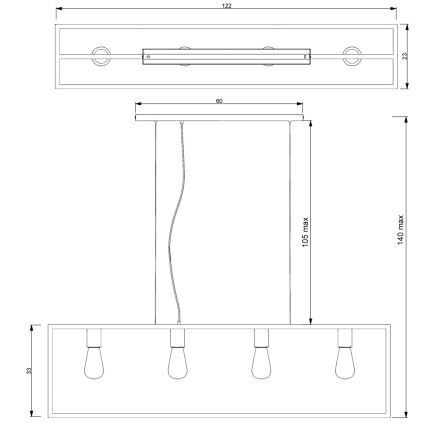 Lustr na lanku FRAME 4xE27/60W/230V měď