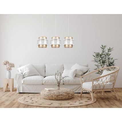 Lustr na lanku GABI 3xE27/60W/230V zlatá/bílá