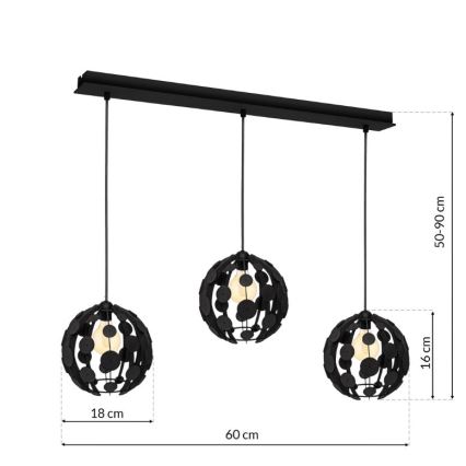 Lustr na lanku GAIA 3xE27/60W/230V černá/hnědá