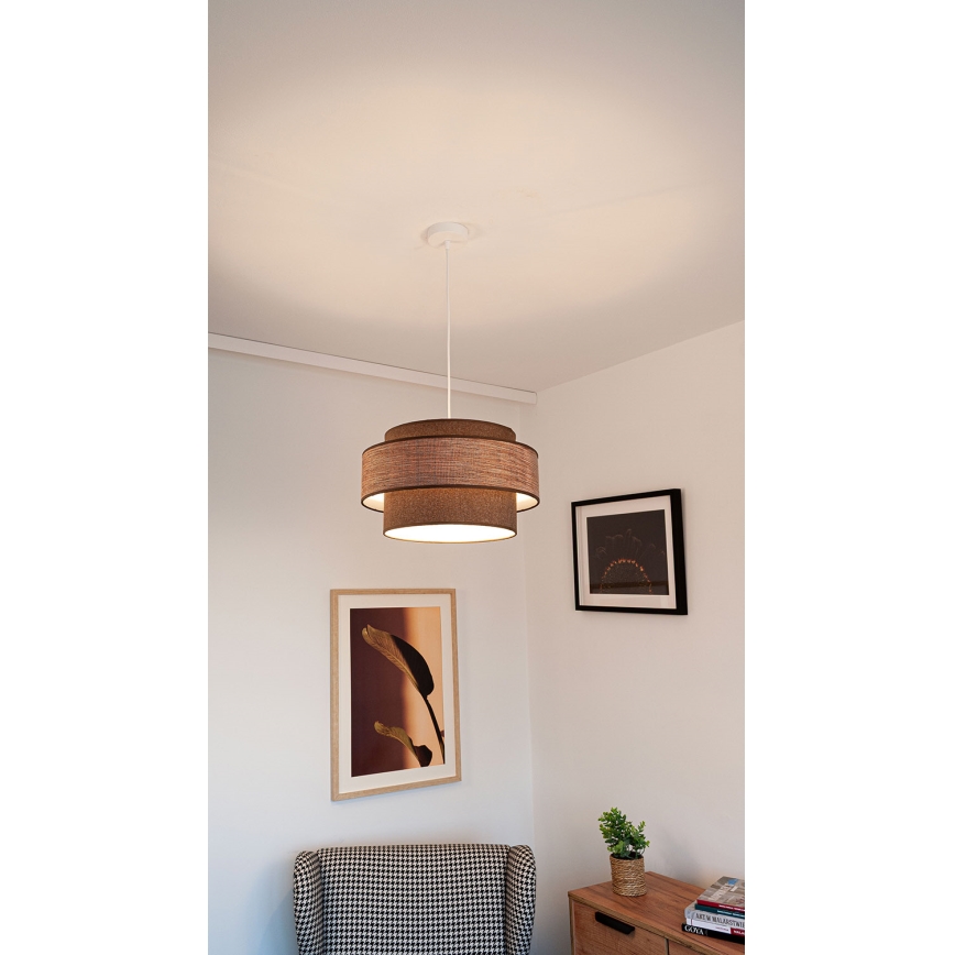 Lustr na lanku GRACE 1xE27/60W/230V hnědá/béžová