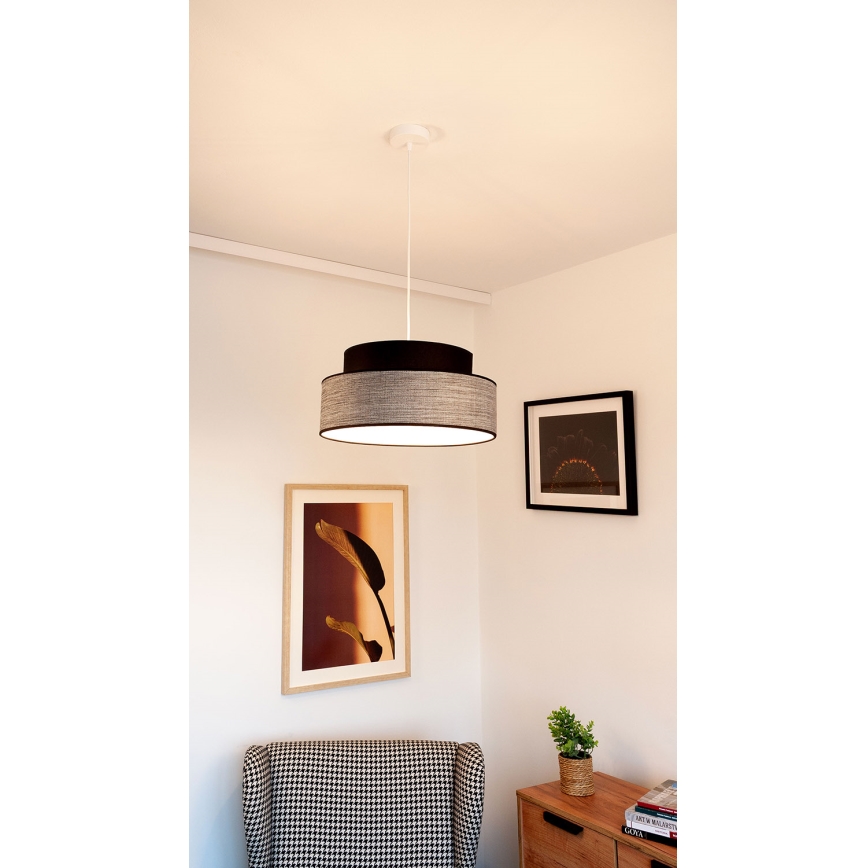 Lustr na lanku GRACE 1xE27/60W/230V pr. 40 cm černá/šedá