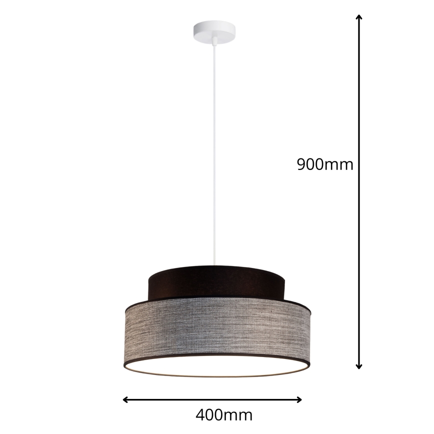 Lustr na lanku GRACE 1xE27/60W/230V pr. 40 cm černá/šedá