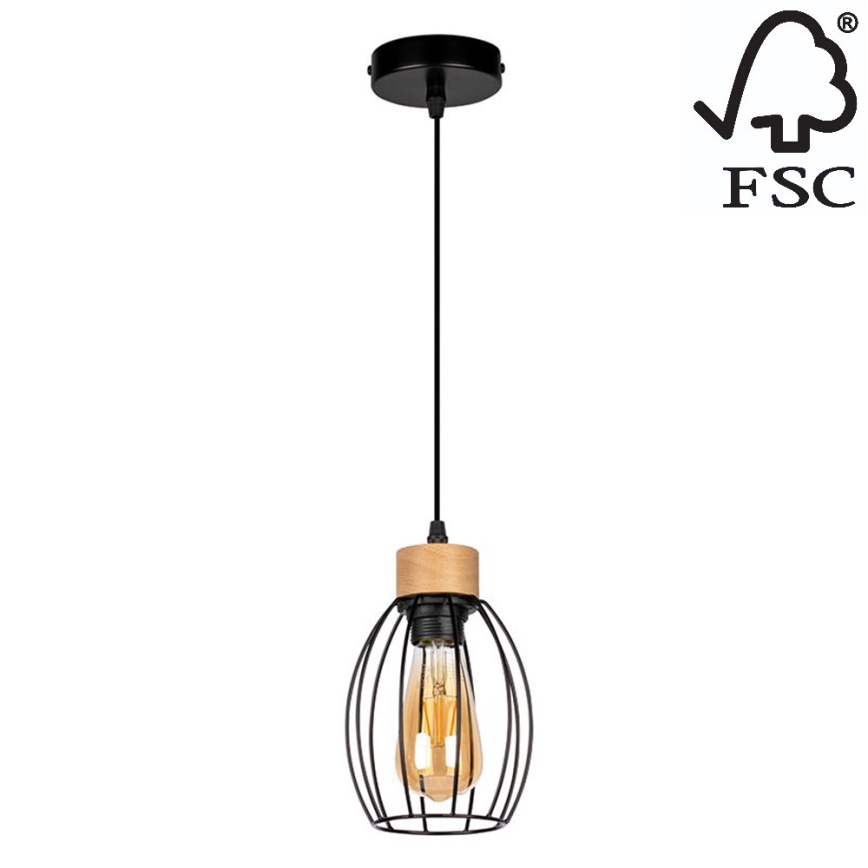 Lustr na lanku GUNNAR 1xE27/60W/230V dub – FSC certifikováno