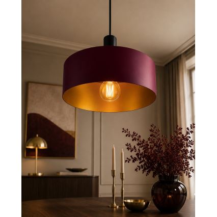 Lustr na lanku HAKI 1xE27/60W/230V vínová/černá