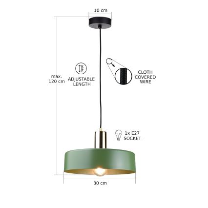 Lustr na lanku HAKI 1xE27/60W/230V zelená/černá/lesklý chrom