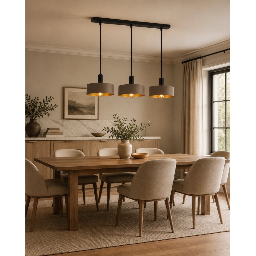 Lustr na lanku HAKI 3xE27/60W/230V hnědá/černá