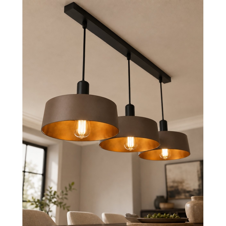 Lustr na lanku HAKI 3xE27/60W/230V hnědá/černá