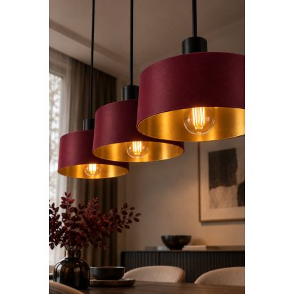 Lustr na lanku HAKI 3xE27/60W/230V vínová/černá