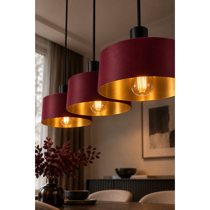 Lustr na lanku HAKI 3xE27/60W/230V vínová/černá