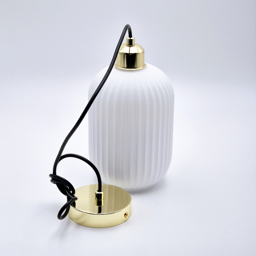 Lustr na lanku HARMA 1xE27/15W/230V pr. 14 cm bílá/zlatá