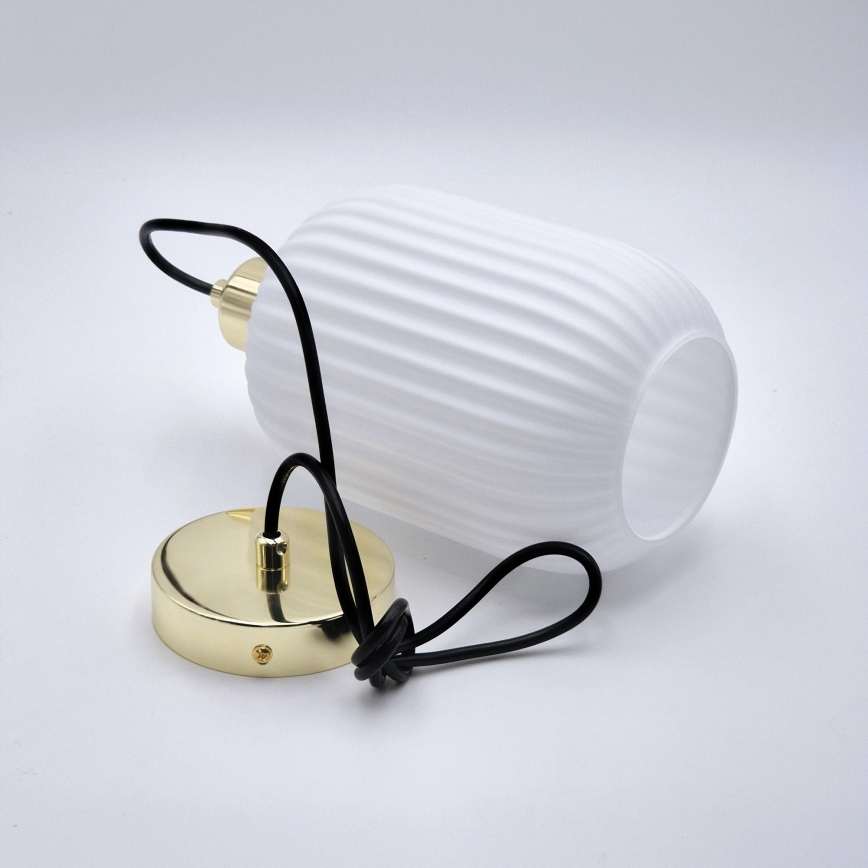 Lustr na lanku HARMA 1xE27/15W/230V pr. 14 cm bílá/zlatá