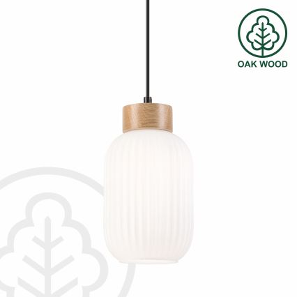 Lustr na lanku HARMONY 1xE27/15W/230V pr. 14 cm bílá/dub