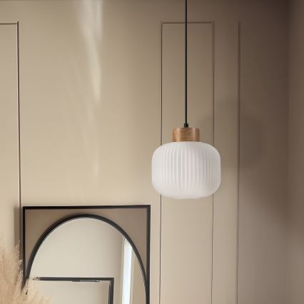 Lustr na lanku HARMONY 1xE27/15W/230V pr. 20 cm bílá/dub