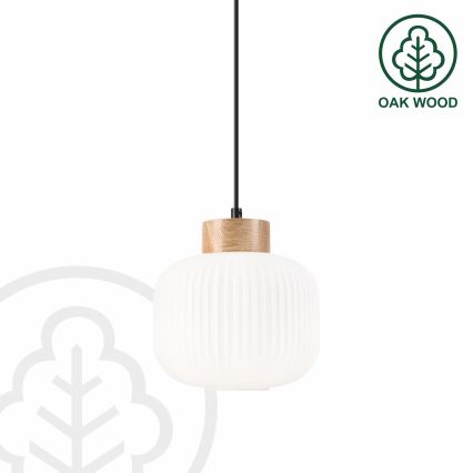 Lustr na lanku HARMONY 1xE27/15W/230V pr. 20 cm bílá/dub