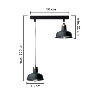 Lustr na lanku HEBE 2xE27/60W/230V černá