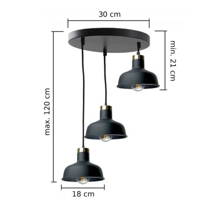 Lustr na lanku HEBE 3xE27/60W/230V černá