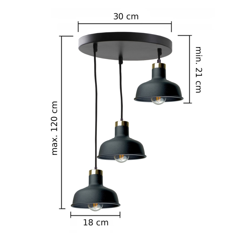 Lustr na lanku HEBE 3xE27/60W/230V černá