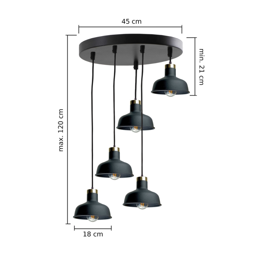 Lustr na lanku HEBE 5xE27/60W/230V černá
