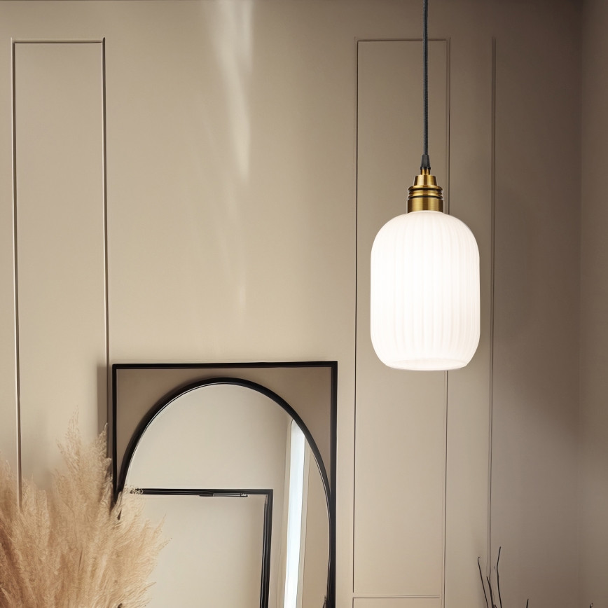 Lustr na lanku HECTOR 1xE27/15W/230V bílá/mosaz pr. 14 cm