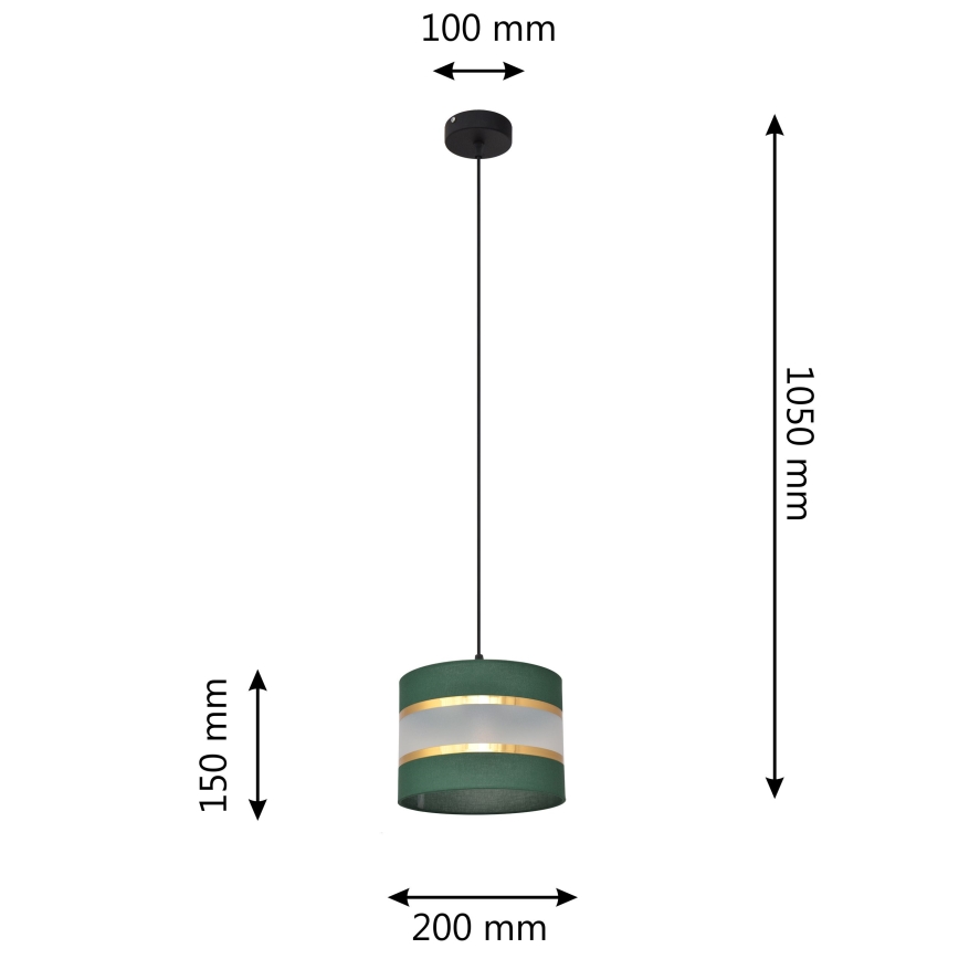 Lustr na lanku HELEN 1xE27/15W/230V pr. 20 cm zelená/zlatá