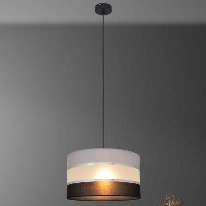 Lustr na lanku HELEN 1xE27/15W/230V pr. 35 cm černá/šedá/stříbrná