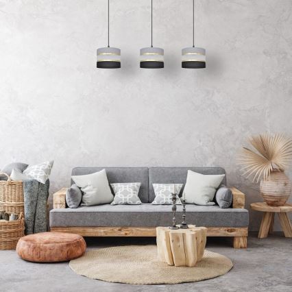 Lustr na lanku HELEN 3xE27/15W/230V černá/šedá/zlatá