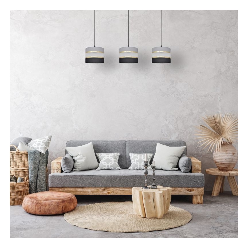 Lustr na lanku HELEN 3xE27/15W/230V černá/šedá/zlatá