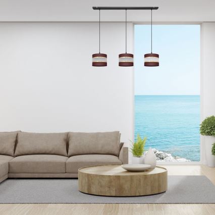 Lustr na lanku HELEN 3xE27/15W/230V hnědá/černá/zlatá