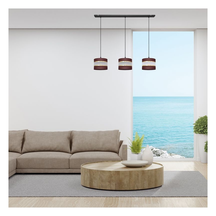 Lustr na lanku HELEN 3xE27/15W/230V hnědá/černá/zlatá