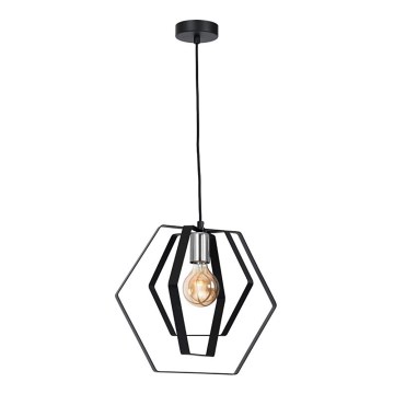 Lustr na lanku HEXAGON 1xE27/60W/230V černá/lesklý chrom