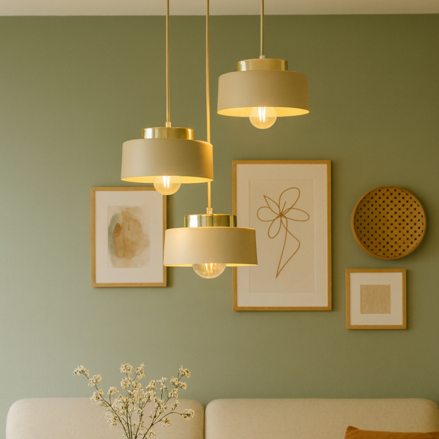 Lustr na lanku IGNIA 3xE27/60W/230V béžová/zlatá