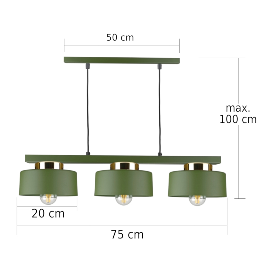 Lustr na lanku IGNIA 3xE27/60W/230V zelená/zlatá