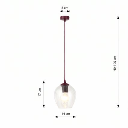Lustr na lanku ISTAR 1xE27/15W/230V pr. 14 cm červená/čirá