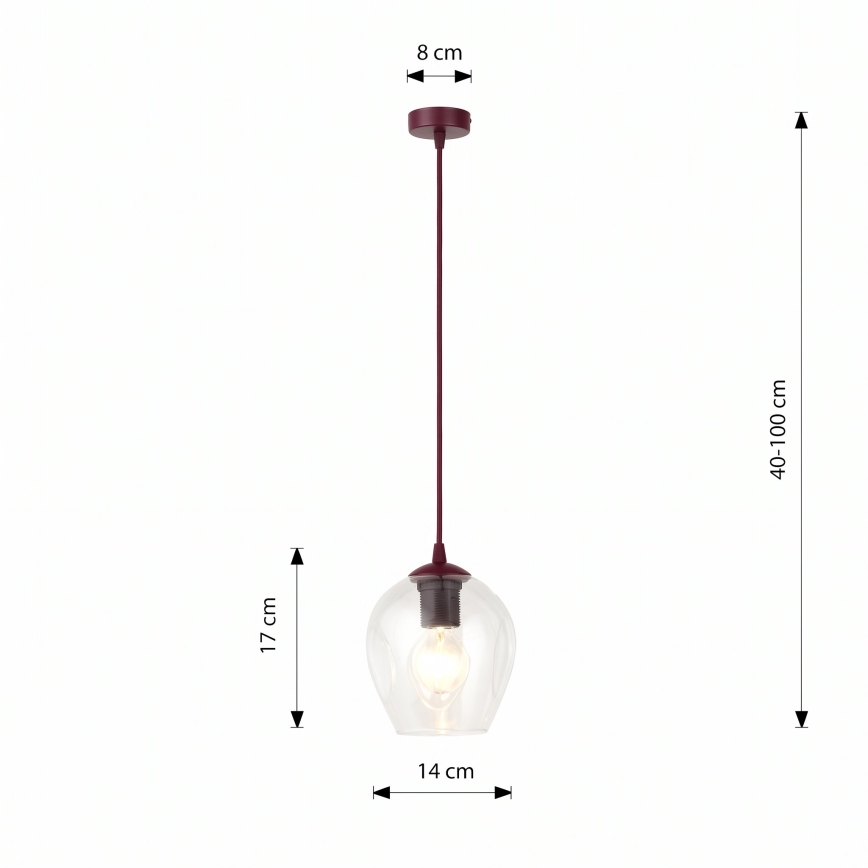 Lustr na lanku ISTAR 1xE27/15W/230V pr. 14 cm červená/čirá