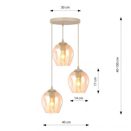Lustr na lanku ISTAR 3xE27/15W/230V pr. 40 cm béžová/kouřová béžová