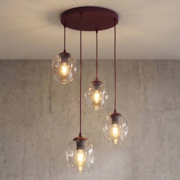 Lustr na lanku ISTAR 4xE27/15W/230V pr. 40 cm červená/čirá
