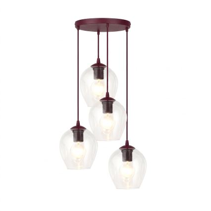 Lustr na lanku ISTAR 4xE27/15W/230V pr. 40 cm červená/čirá