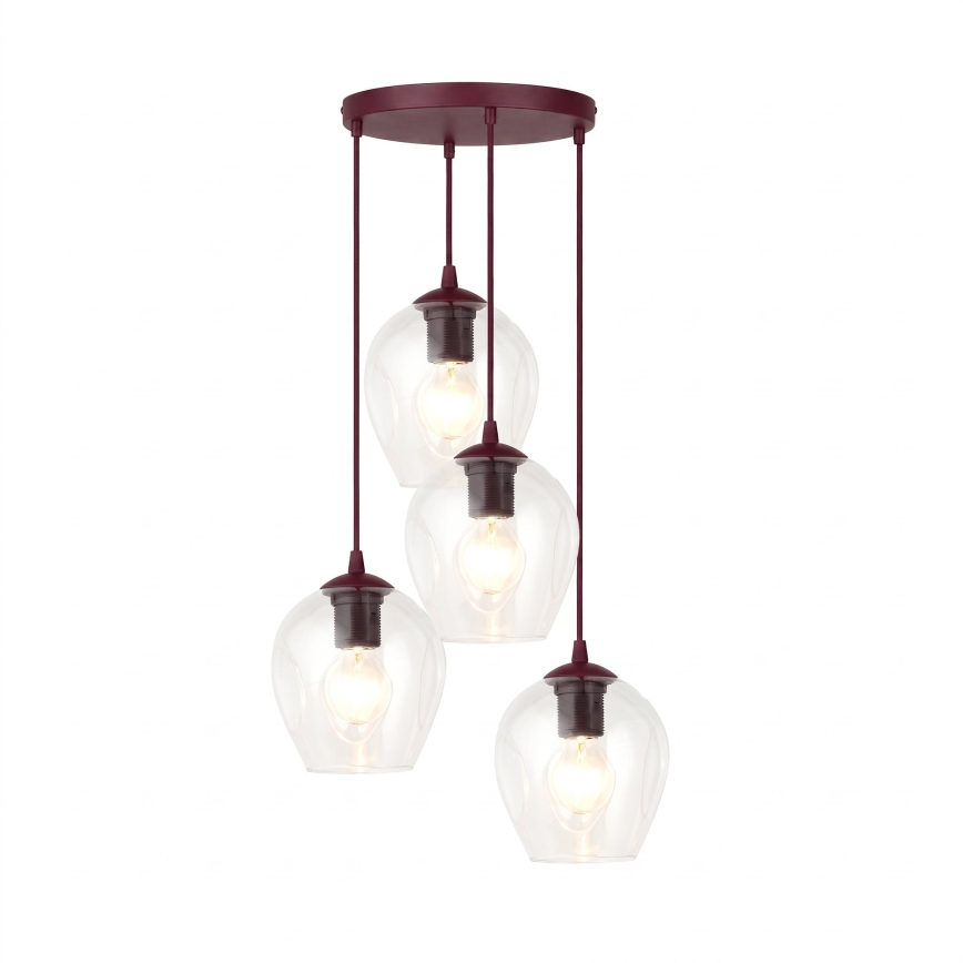 Lustr na lanku ISTAR 4xE27/15W/230V pr. 40 cm červená/čirá