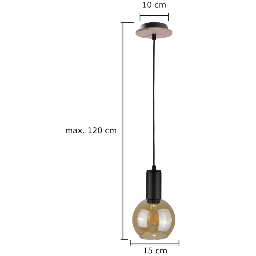 Lustr na lanku JANTAR WOOD 1xE27/60W/230V