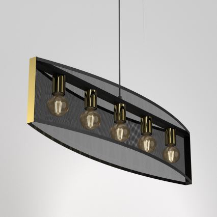 Lustr na lanku KAGA 5xE27/60W/230V černá/zlatá